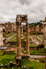 Roma, Italy - May 2 2013: The roman forum filled with temple ruins and columns