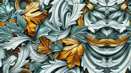 abstract pattern with ornamental leaves, decorative ceramic tiles