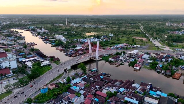 View of the Alalak River Bridge or Basit Bridge from a drone during the day