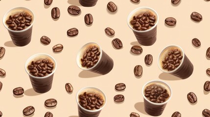 Obraz premium Seamless pattern with coffee beans and cups. tile