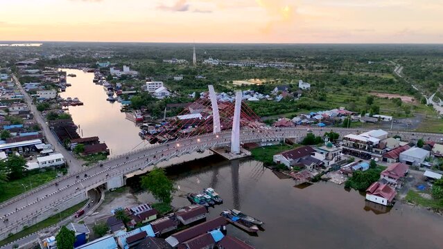 View of the Alalak River Bridge or Basit Bridge from a drone during the day
