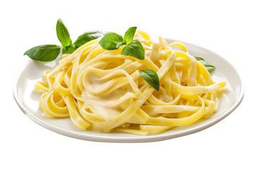 Pasta with broccoli and parmesan cheese on a white background