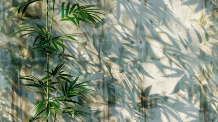 tropical plants with bamboo leaves on a textured background by kayami photo wallpaper in the interior tile