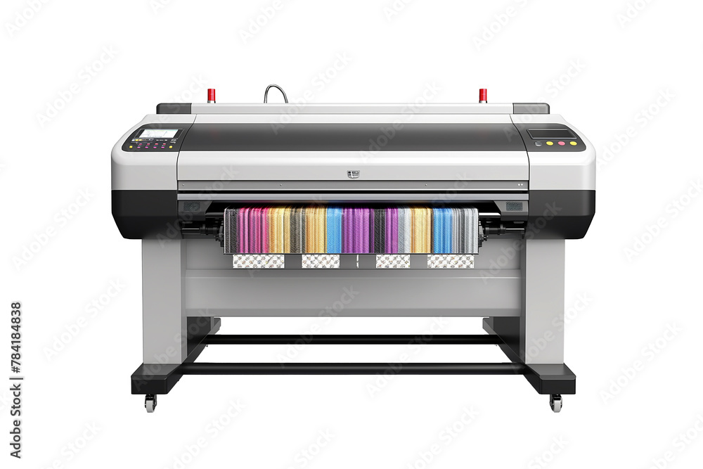 Fototapete modern large format printer machine with colour samples isolated on transparent background.