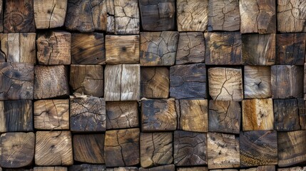 Wood aged art architecture texture abstract block stack on the wall for background, tile