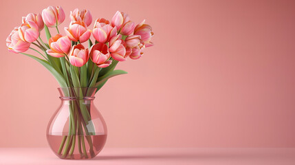 Fototapeta premium Amazing A glass vase with bouquet of pink beautiful fresh flowers