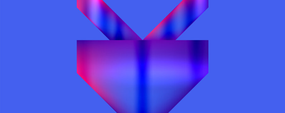 A red arrow pointing down on a blue background symbolizes creativity and art. The contrast between the red and blue highlights the symmetry of the rectangle and triangle shapes