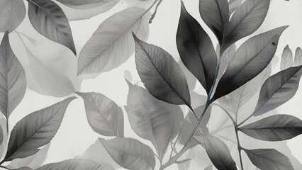 black and white background with leaves