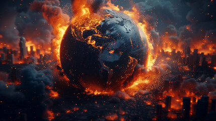Climate Catastrophe: Earth's Demise by Excessive Industrialization - obrazy, fototapety, plakaty