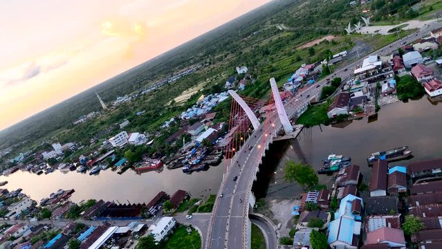 View of the Alalak River Bridge or Basit Bridge from a drone during the day