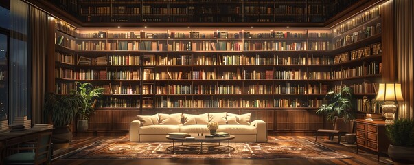 Home library with digital cataloging and ambient lighting control