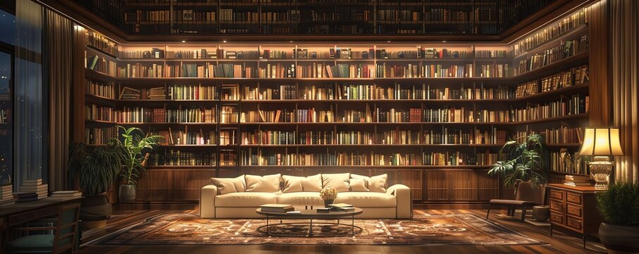 Home library with digital cataloging and ambient lighting control