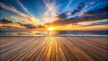 Fototapeta na wymiar Sunset and sunrise paint the sky over the sea, casting warm orange hues on the pier and coastline