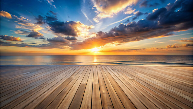 Sunset and sunrise paint the sky over the sea, casting warm orange hues on the pier and coastline