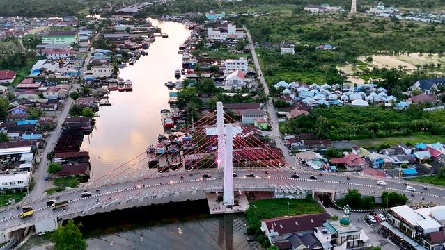 View of the Alalak River Bridge or Basit Bridge from a drone during the day