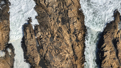 Drone aerial view of arco Calan coast near Constitucion Chile, Pacific ocean, Top view - obrazy, fototapety, plakaty