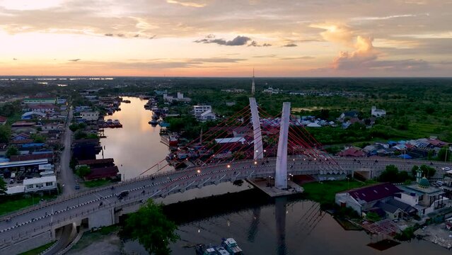 View of the Alalak River Bridge or Basit Bridge from a drone during the day
