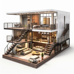 illustration of Urban Loft-3D rendering of a modern urban loft pre, Generative ai