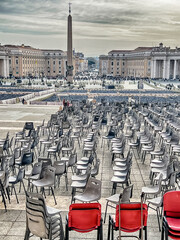 Red Chairs At The Vatican - obrazy, fototapety, plakaty