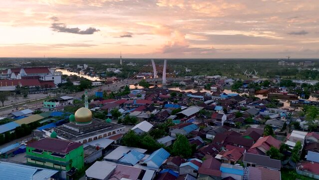 View of the Alalak River Bridge or Basit Bridge from a drone during the day