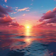 illustration of Sunset over the Sea-3D rendering of a breathtaking, Generative ai