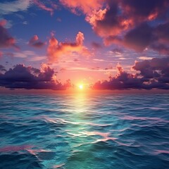 illustration of Sunset over the Sea-3D rendering of a breathtaking, Generative ai