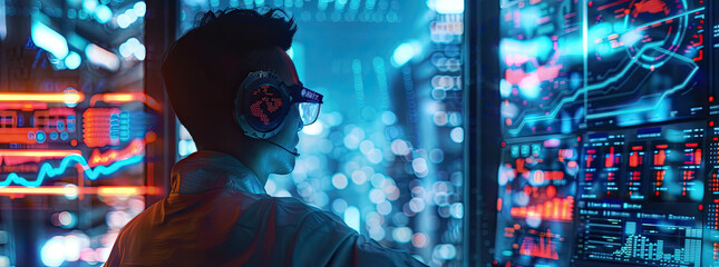 In a big citys digital cyber world Industry 40 merges with astronaut cyberpunk neon showcasing the cutting edge work of scientis