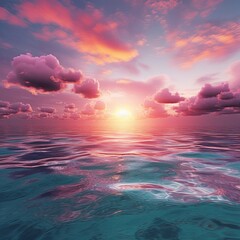 Fototapeta na wymiar illustration of Sunset over the Sea-3D rendering of a breathtaking, Generative ai
