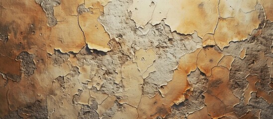 Fototapeta premium A detailed view of a weathered wall showing peeling brown paint in a distressed state