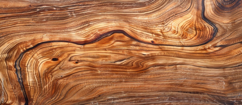 Poster a close-up view of the surface of wood showcasing a complex and interesting grain design that forms 