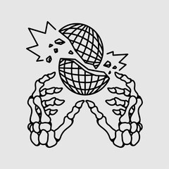 broken globe by skeleton hand illustration vector images