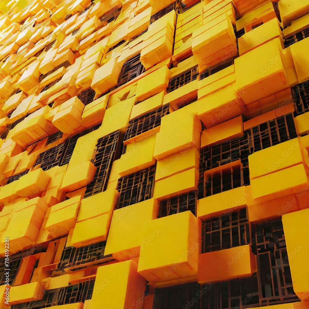 Poster abstract background made of yellow and orange 3d blocks. tech 3d render .
