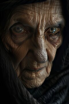 Closeup old woman witch