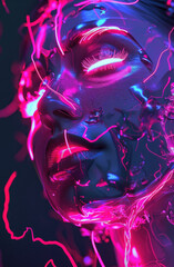Make your fantasy art marketable with melting faces illuminated by neon lines blending the surreal with striking visuals - obrazy, fototapety, plakaty