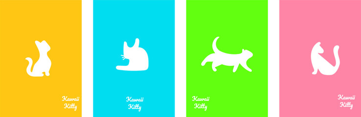 Kawaii Cats vector illustration  Smiling Kitty, cute and round-faced cat