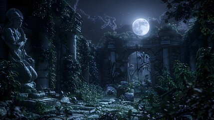Mystical Moonlit Ruins:A Glimpse into a Lost Civilization's Forgotten Artifacts and Symbols