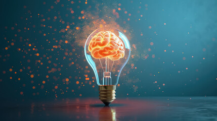 Glowing Brain Inside Light Bulb - obrazy, fototapety, plakaty