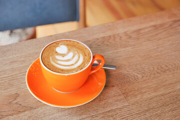 Coffee cup on wood table 