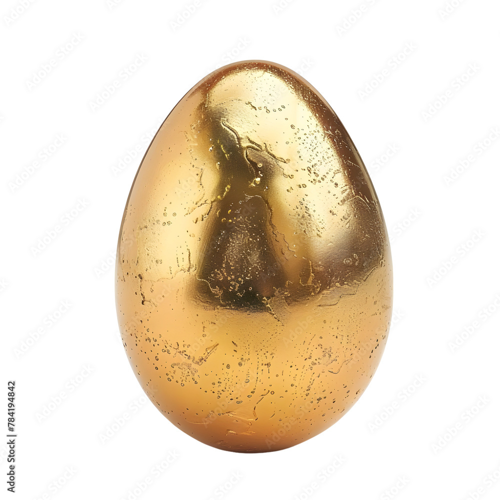 Fototapete Beautiful one big realistic 3D Easter egg painted on gold with soft shadows isolated on alpha background - high quality greeting card template with amazing shiny surface