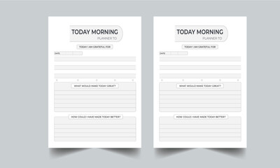 Morning Journal Planner, Daily routine minimalist planner page design. Morning selfcare checklist. Self improvement. Habit tracker bullet journal printable sheet.