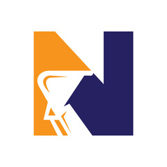 Letter N Excavator Logo for Construction Company. Excavator Machine Symbol
