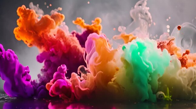 Color Paint Drops in Water: Abstract Blend of Colors and Ink Droplets in Motion