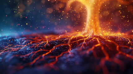 Orange flames lick the night sky as a wildfire burns in the forest - obrazy, fototapety, plakaty