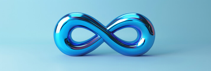 3D render of a colorful blue infinity symbol on a blue background, 