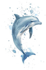 Neutral nautical nursery art featuring a sweet baby dolphin