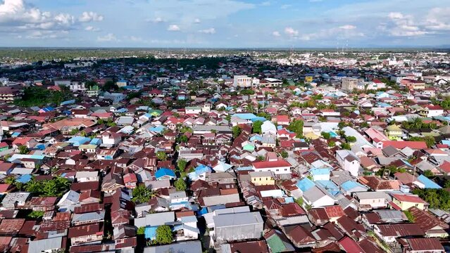 View of the Banjarmasin city from a drone during the day