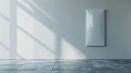 Modern battery in a sleek design, mounted on a bright white wall. Sleek battery showcased with natural lighting, ideal for minimalist design. - Powered by Adobe