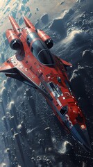 Embark on a cosmic investigation, featuring a drones eye-level perspective Capture a sleek spaceship investigating a mysterious space anomaly in stunning CG 3D rendering - obrazy, fototapety, plakaty