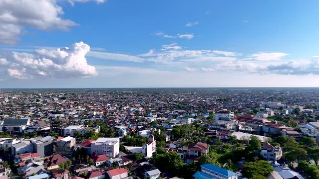 View of the Banjarmasin city from a drone during the day