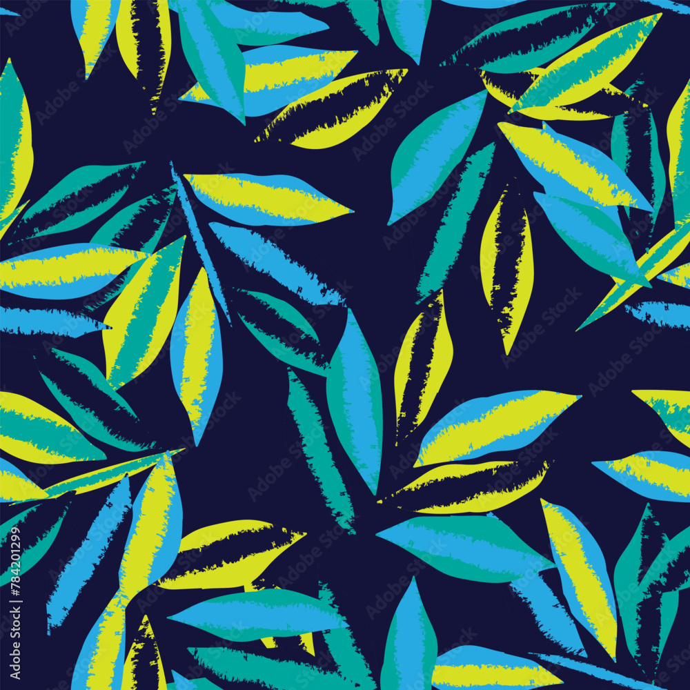 Wall mural Blue Tropical Leaf Seamless Pattern Design